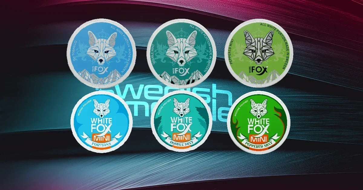 White Fox Mini vs Slim nicotine pouches comparison with mint flavors and 16 mini pouches per can