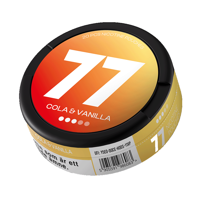 77 Cola & Vanilla slim nicotine pouches with cola and vanilla flavor, 10.4mg per pouch