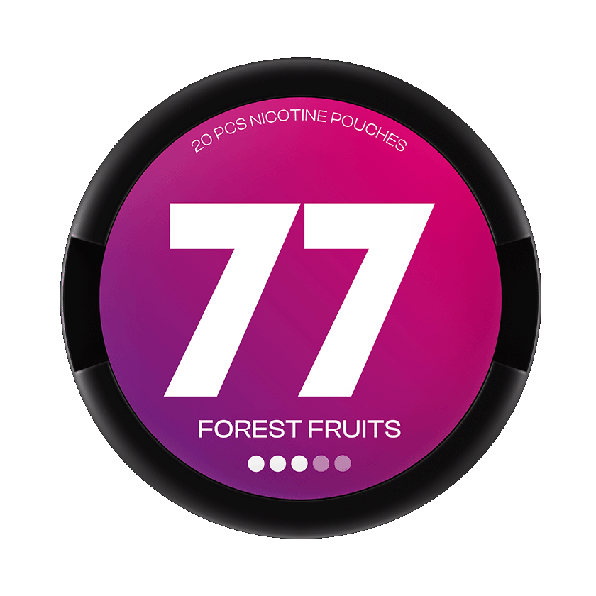 77 Forest Fruits slim nicotine pouches with wild berry flavor, 10.4mg per pouch