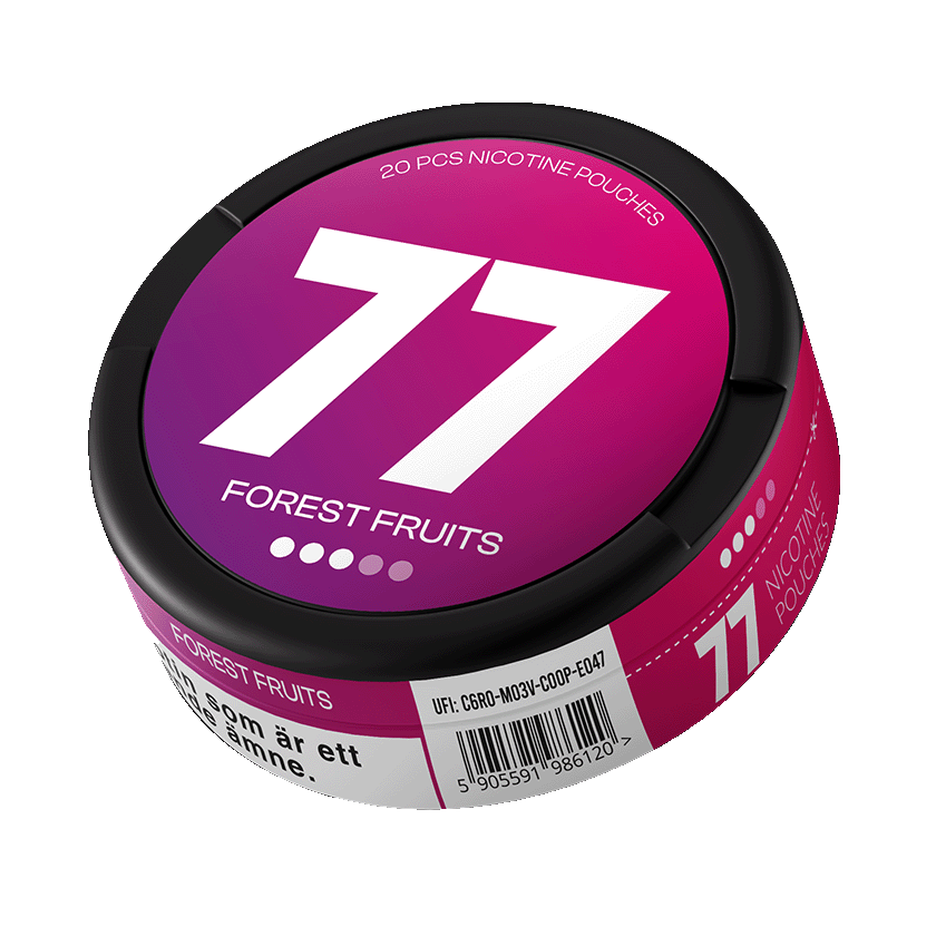 77 Forest Fruits slim nicotine pouches with wild berry flavor, 10.4mg per pouch snusi.net