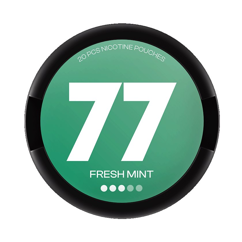 77 Fresh Mint slim nicotine pouches with peppermint flavor, 10.4mg per pouch