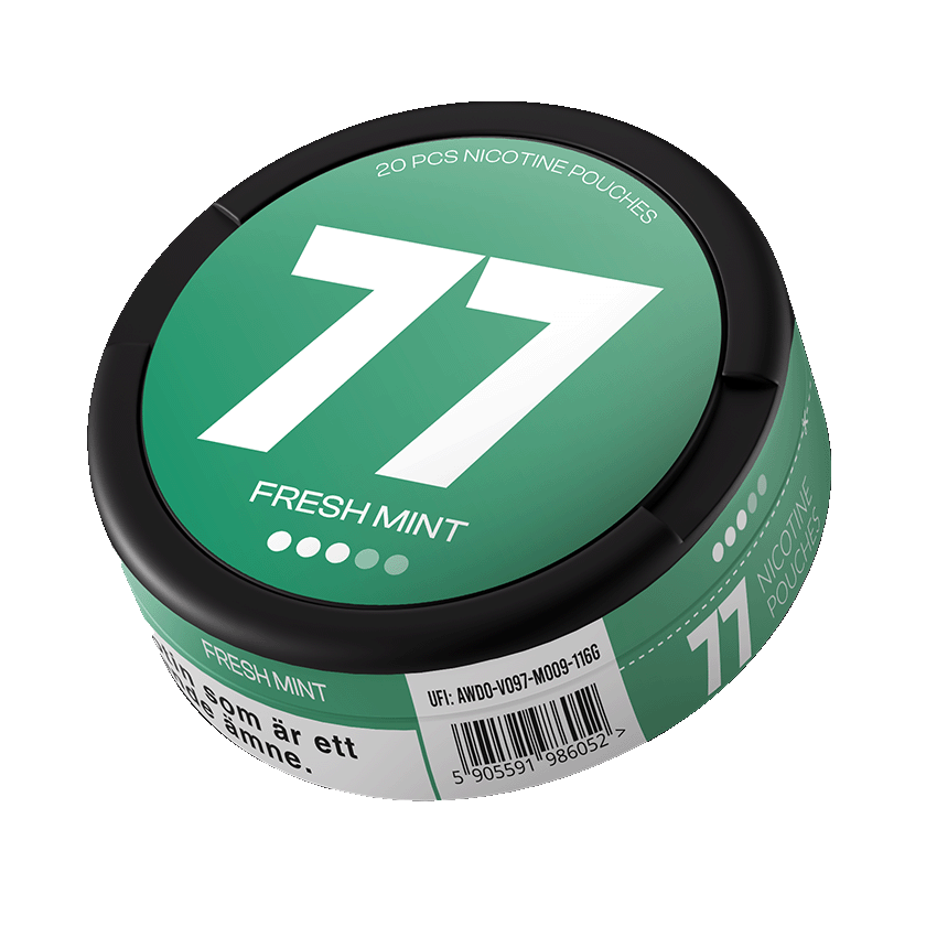 77 Fresh Mint slim nicotine pouches with peppermint flavor, 10.4mg per pouch snusi.net