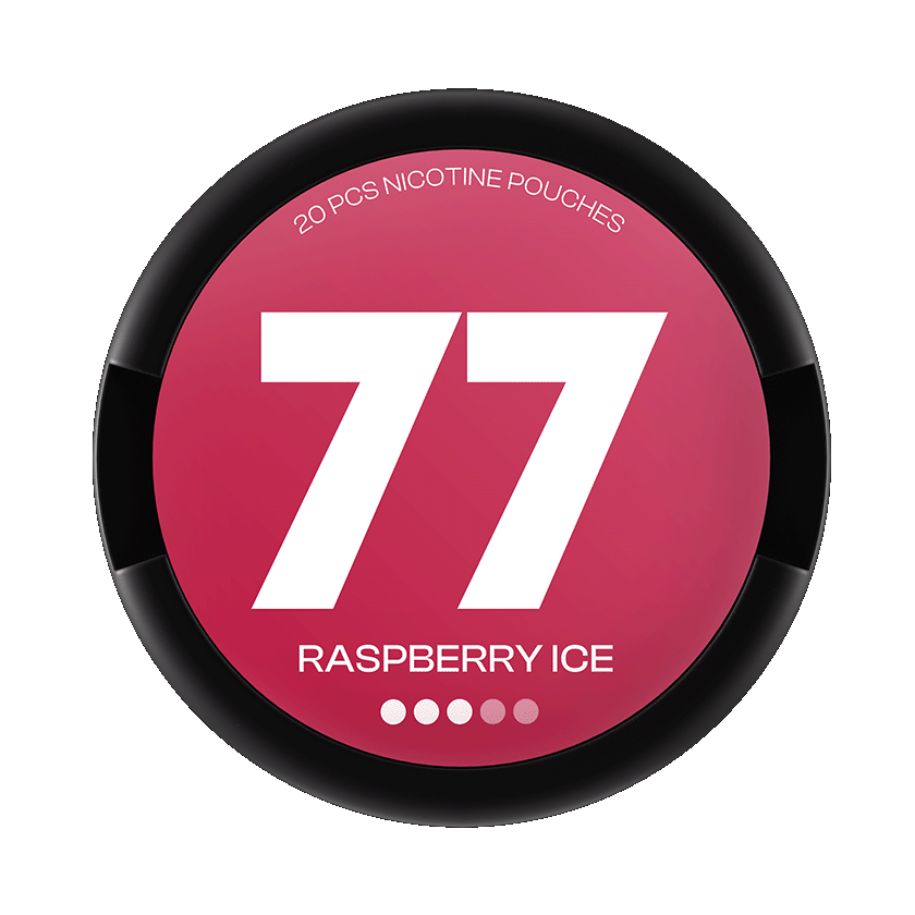 77 Raspberry Ice slim nicotine pouches with raspberry flavor, 10.4mg per pouch snusi.net