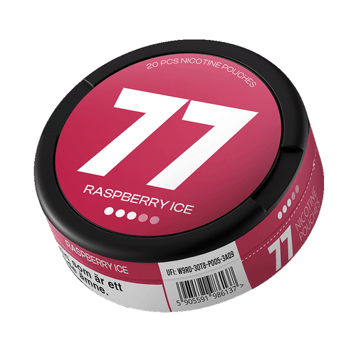 77 Raspberry Ice slim nicotine pouches with raspberry flavor, 10.4mg per pouch snusí.net