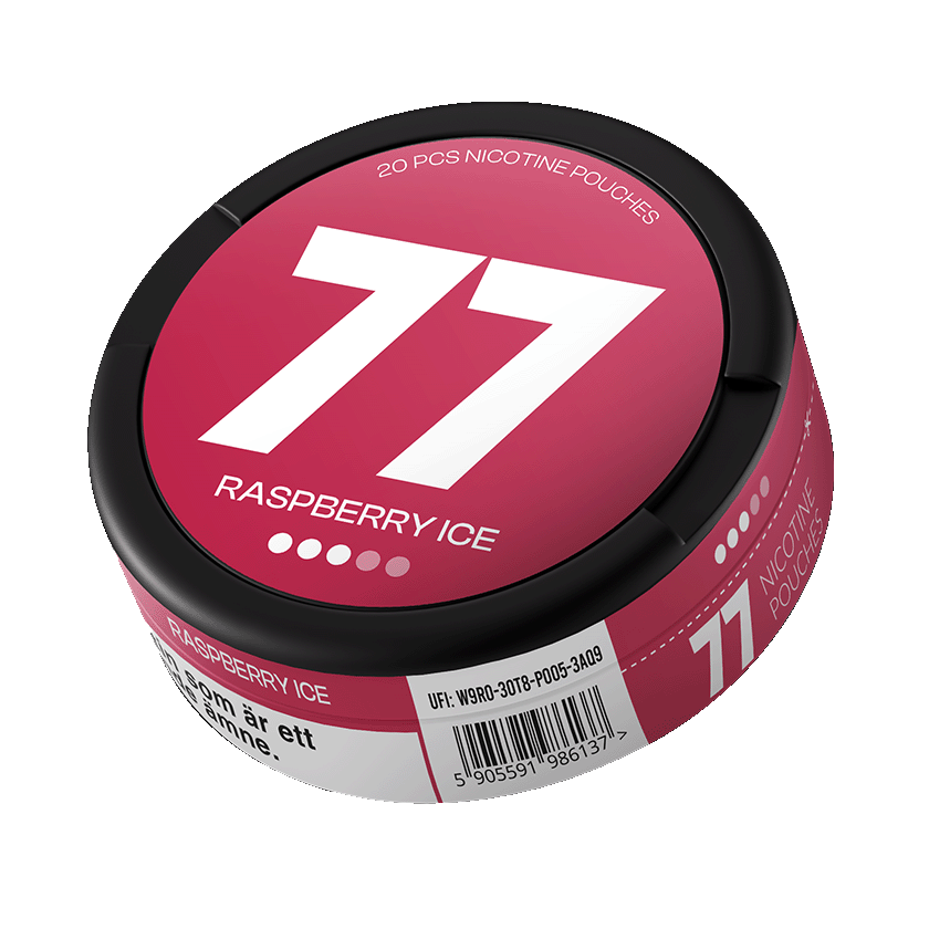 77 Raspberry Ice slim nicotine pouches with raspberry flavor, 10.4mg per pouch snusí.net