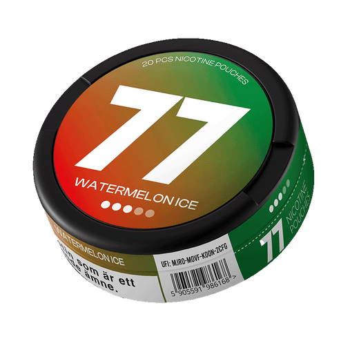 77 Watermelon Ice slim nicotine pouches with watermelon and mint flavor, 10.4mg per pouch snusi.net