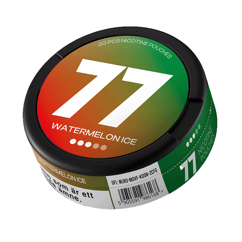 77 Watermelon Ice slim nicotine pouches with watermelon and mint flavor, 10.4mg per pouch snusi.net