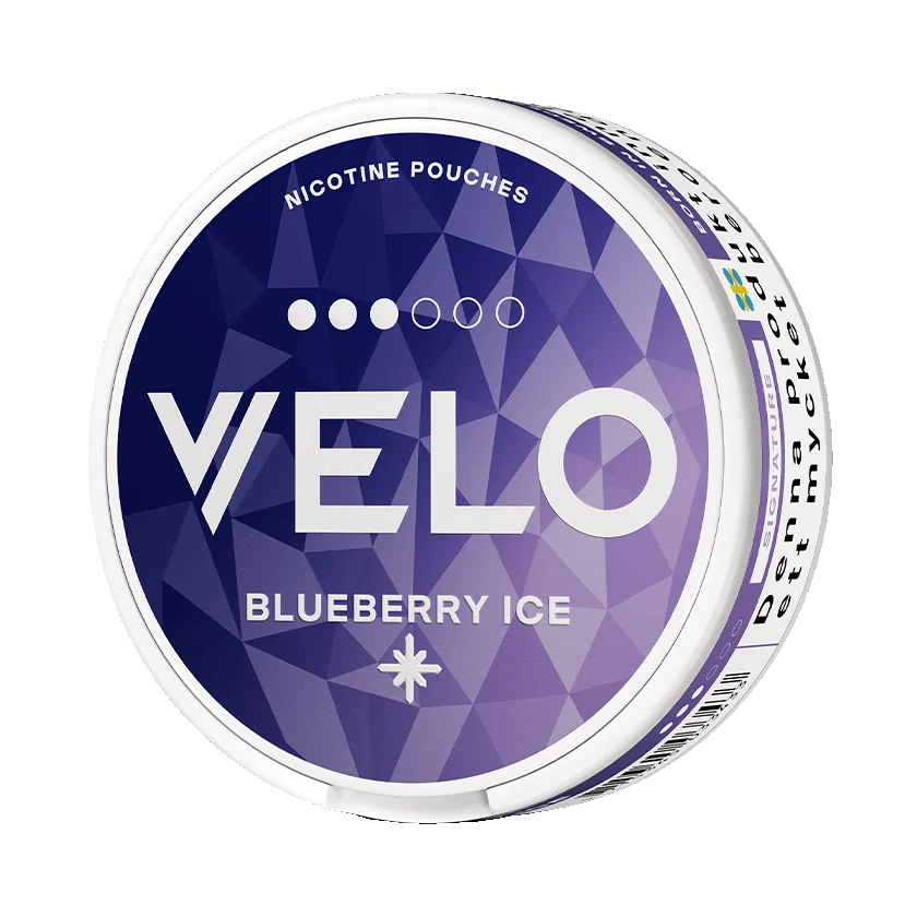 VELO Blueberry Ice slim nicotine pouches with blueberry and menthol flavor, 8mg per pouch snusi.net