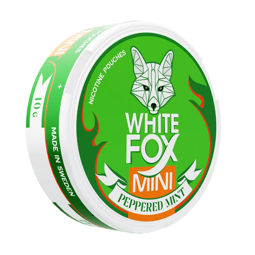 White Fox Peppered Mint Mini nicotine pouches with fresh peppermint flavor, 10mg per pouch فوكس snusi.net