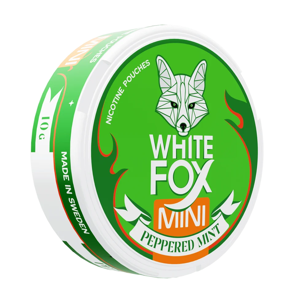 White Fox Peppered Mint Mini nicotine pouches with fresh peppermint flavor, 10mg per pouch فوكس snusi.net