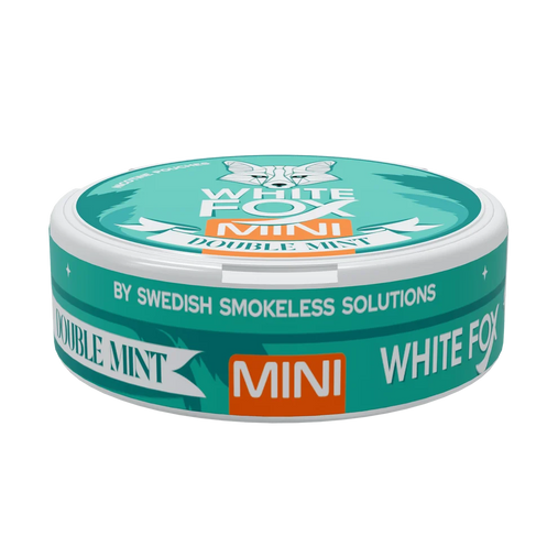 White Fox Double Mint Mini يقدم نكهة Double Mint المنعشة في حجم Mini أصغر مع 10 ملغ نيكوتين في كل كيس، 16 ملغ/غرام و16 كيس في العبوة.
