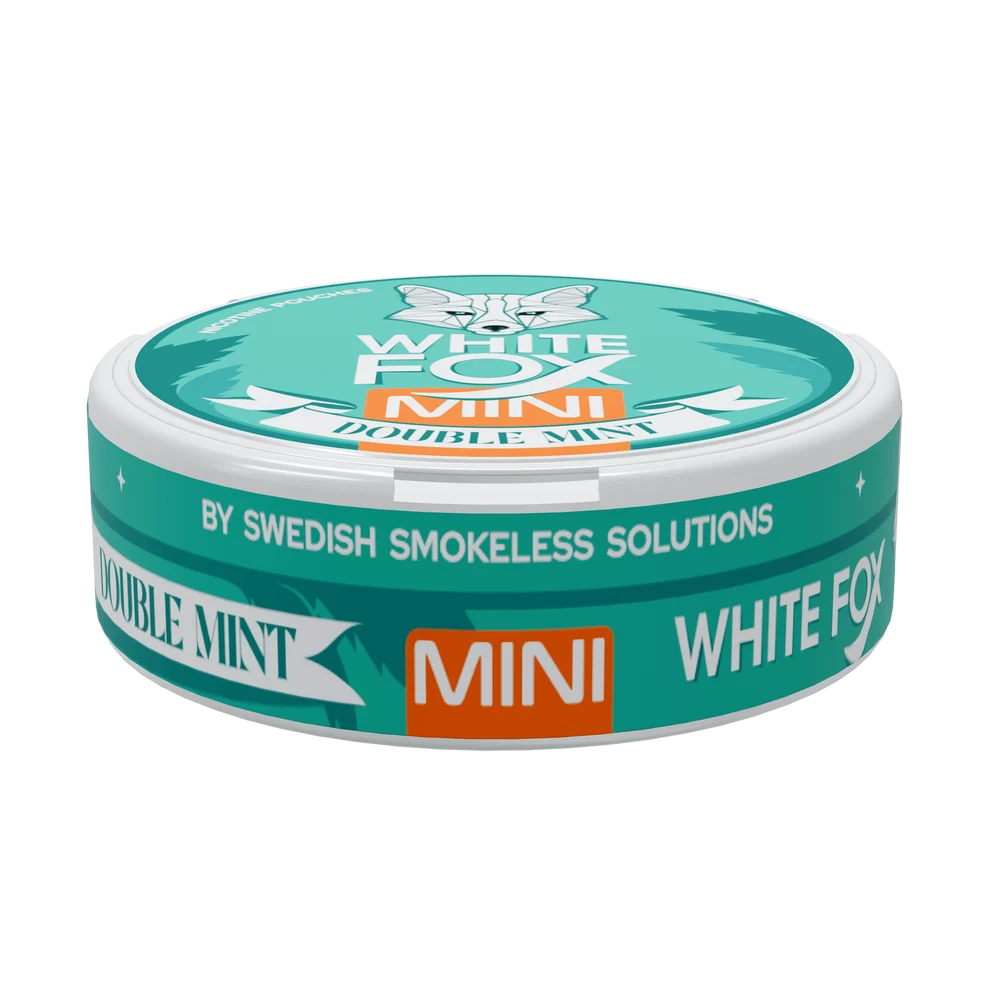 White Fox Double Mint Mini يقدم نكهة Double Mint المنعشة في حجم Mini أصغر مع 10 ملغ نيكوتين في كل كيس، 16 ملغ/غرام و16 كيس في العبوة.